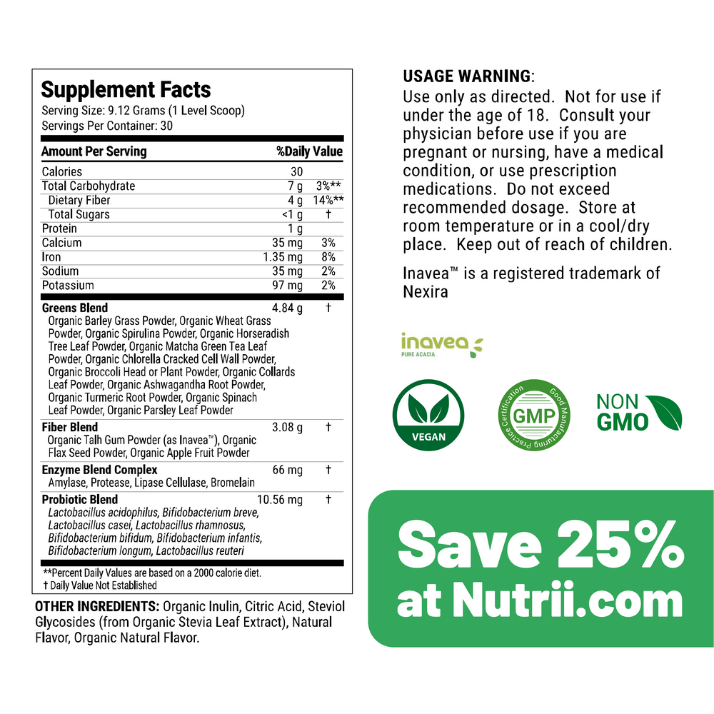 Buy 4, SAVE 15% / ORGANIC Super Greens + Digestion  30 Serving